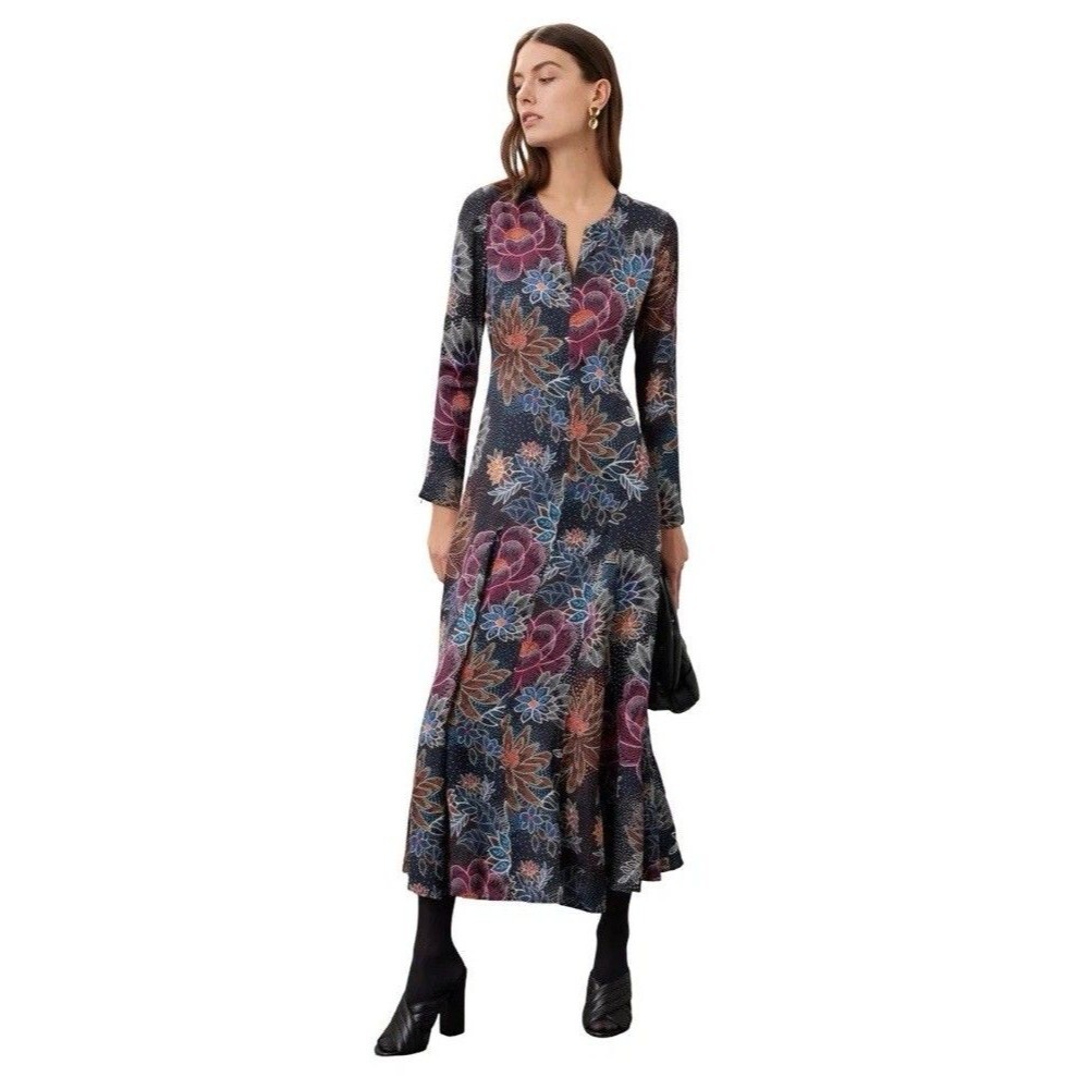Farm Rio Blue Floral Zip Front & Sleeves Lightweight Maxi Dress Women’s Size XS